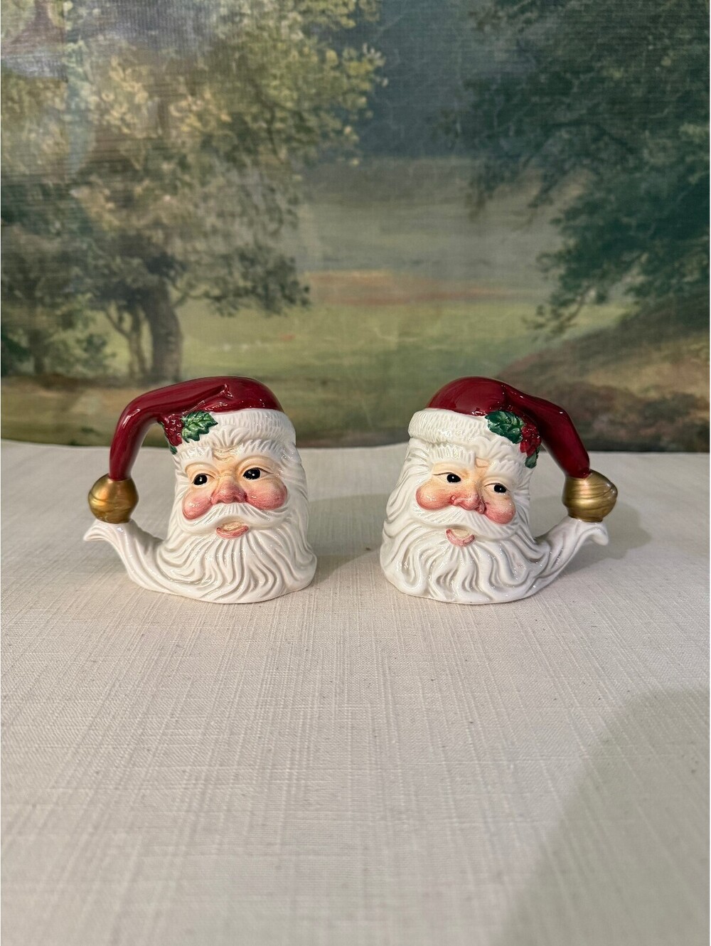 Pair of Vintage Santa Head Ceramic Salt Shakers